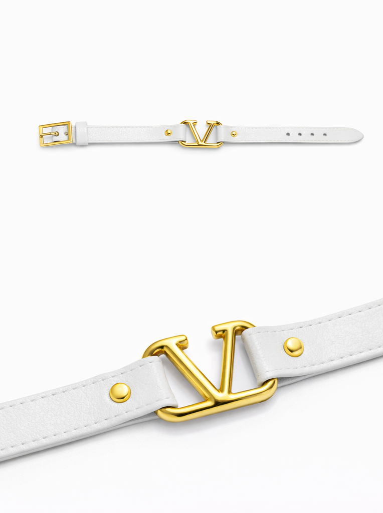 Monré V-Lock Leather Bracelet – Pink & White