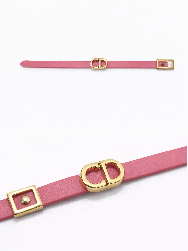 Monré Oval Lock Leather Bracelet – Pink & Black