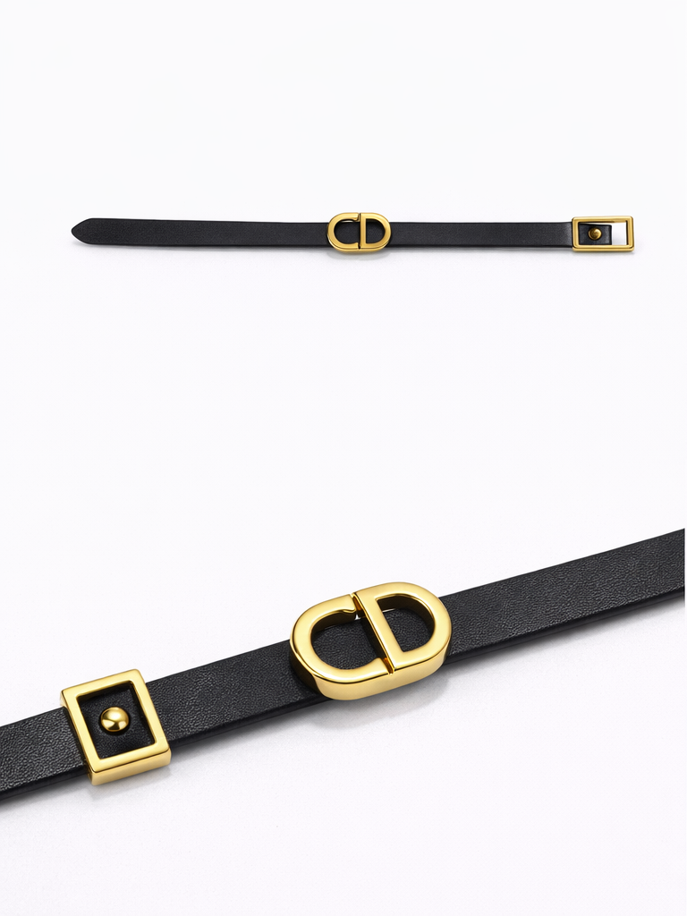 Monré Oval Lock Leather Bracelet – Pink & Black