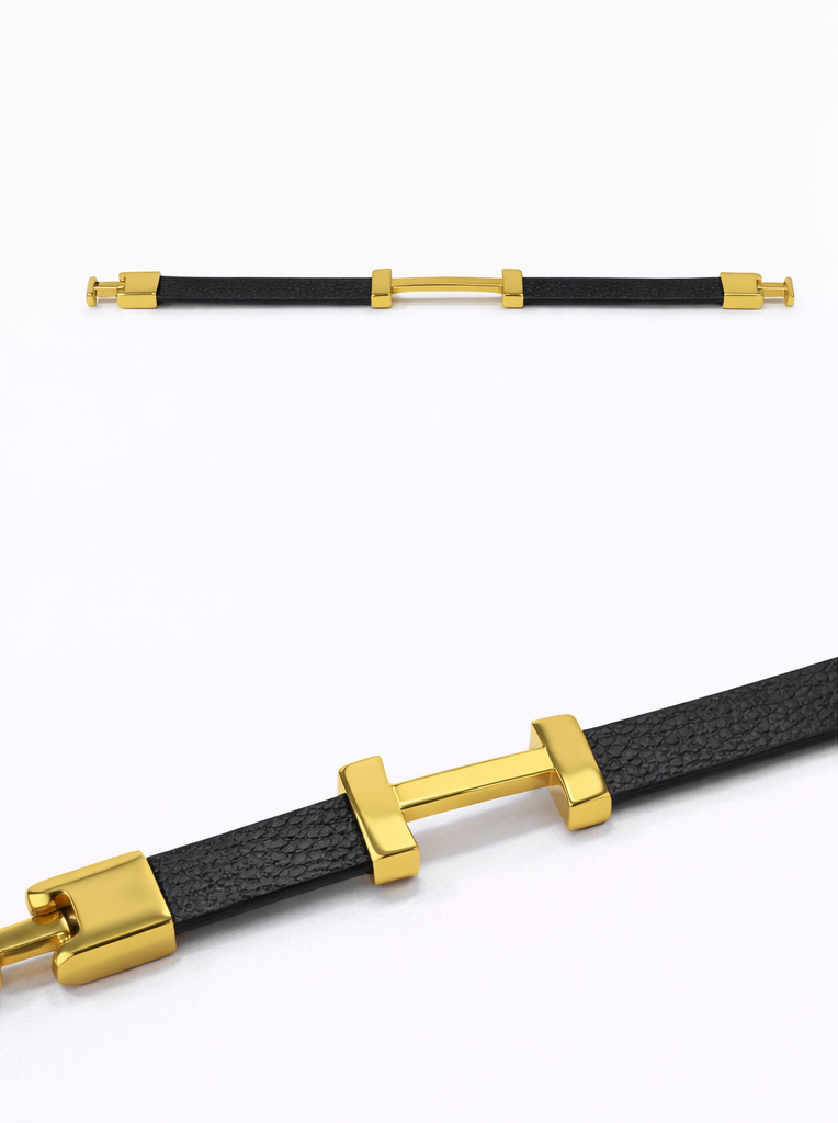 Monré Classic Bar Leather Bracelet – Black & White