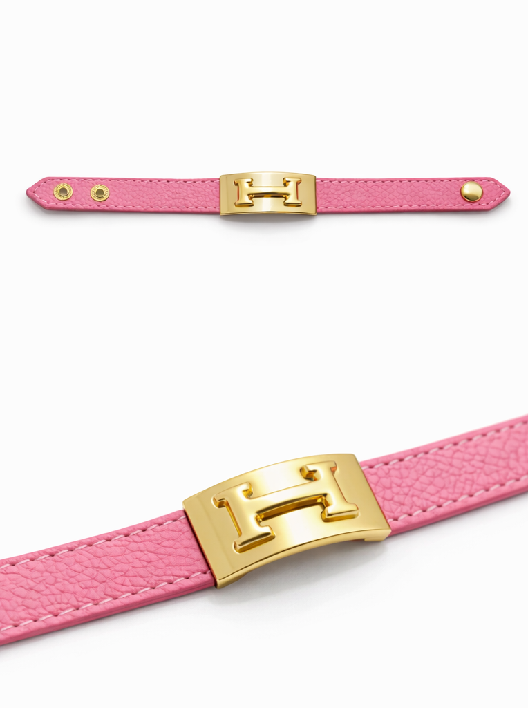 Monré Buckle Leather Bracelet – Black & Pink