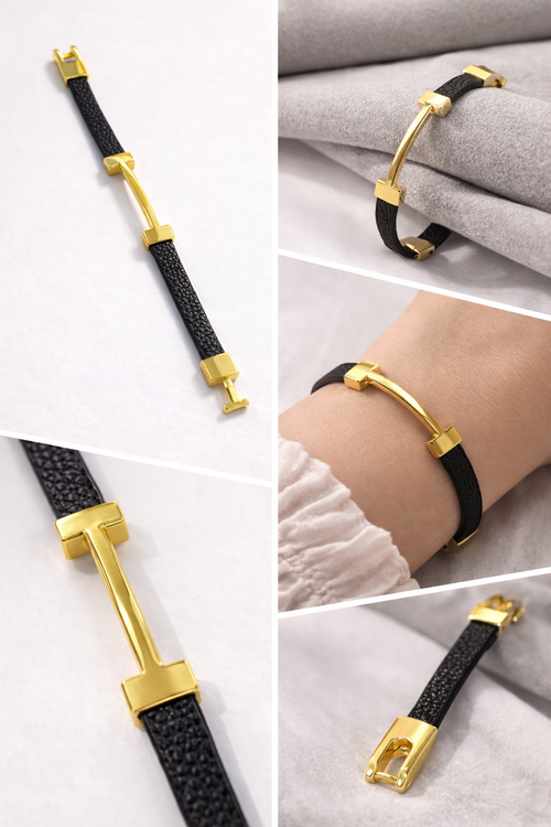 Monré Classic Bar Leather Bracelet – Black & White