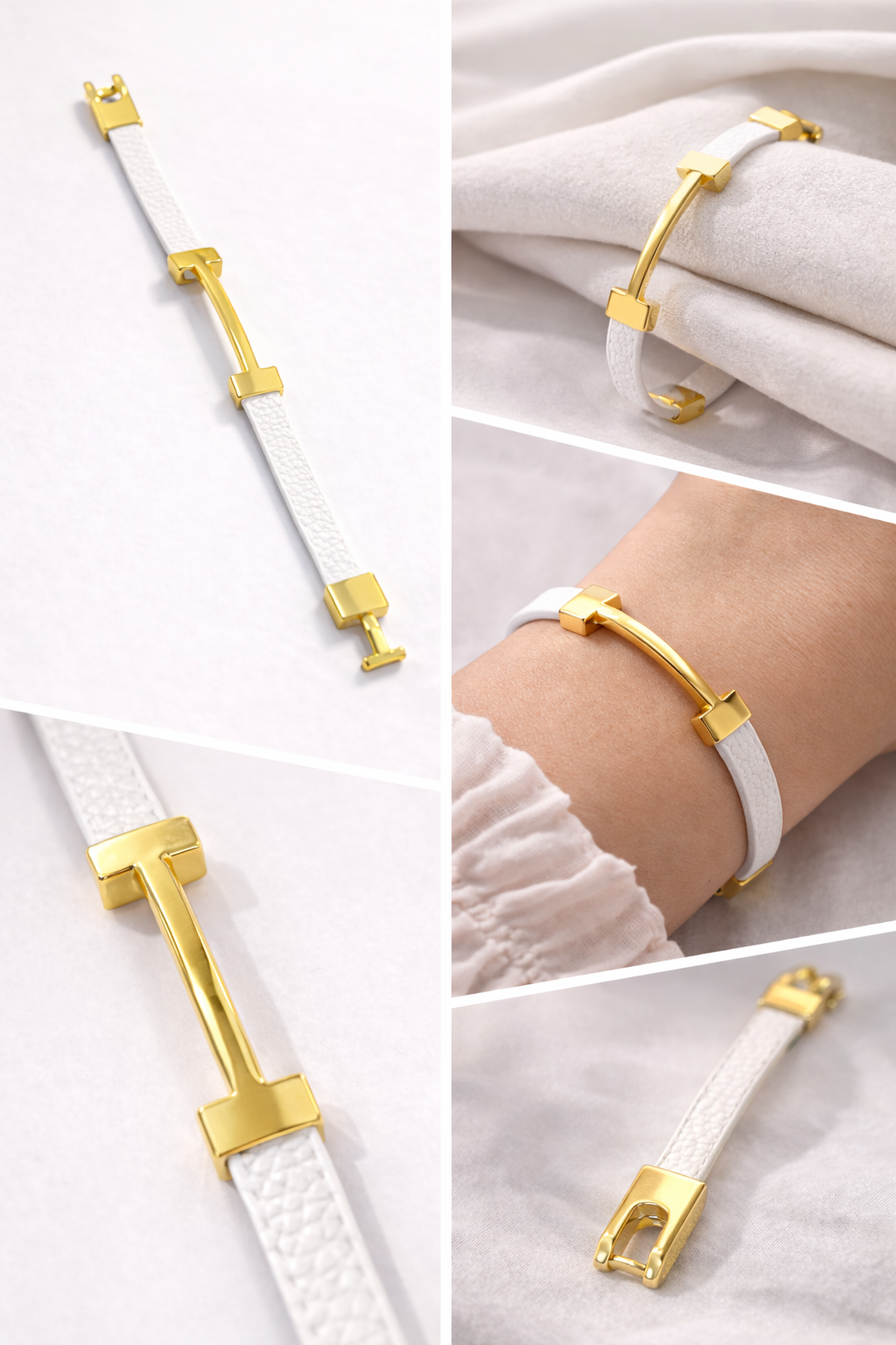 Monré Classic Bar Leather Bracelet – Black & White